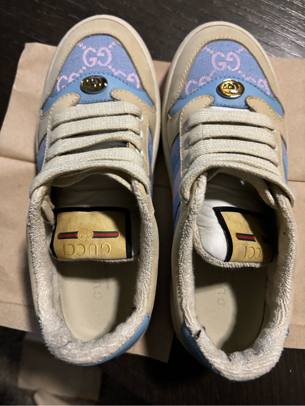 Gucci Kids Blue and Cream GG Logo Lace-Up Sneakers